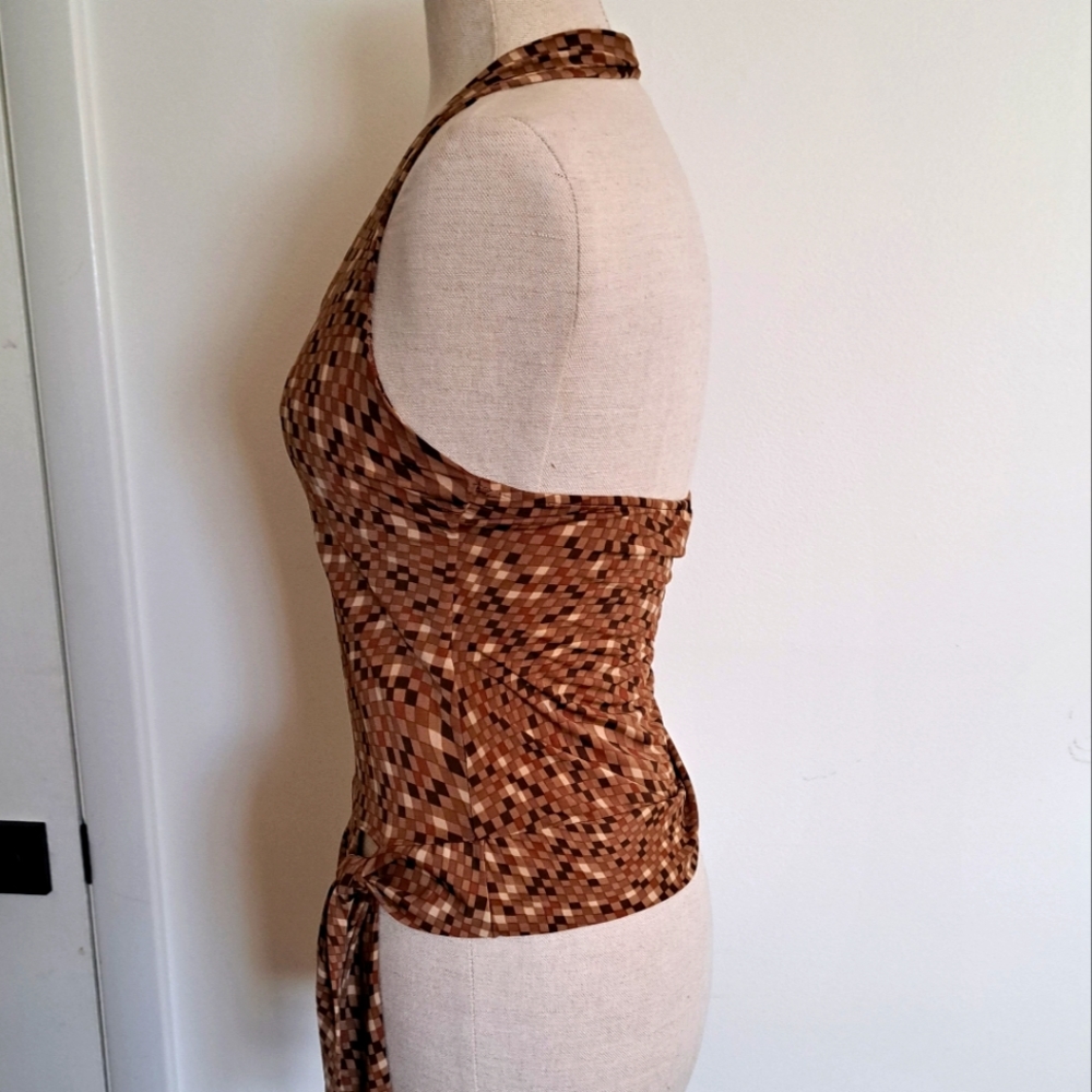 Vintage Brown and tan checkered halter top - Picture 2 of 6